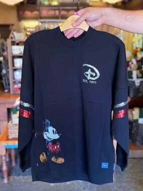 Disney Black Long Sleeve Mickey Sequin Tee
